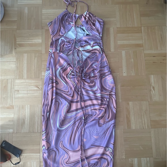 💛 Pink and Purple Swirl Drawstring Dress - Picture 5 of 7